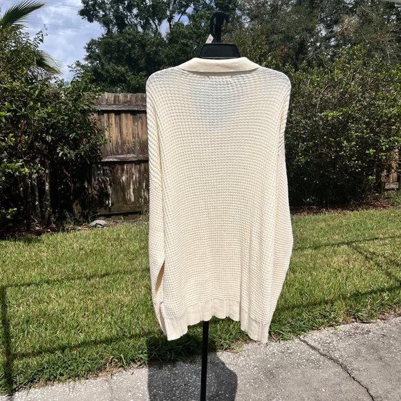 Standard Cloth Ecru Waffle Knit Pullover Polo Sweater in Ivory  Size L - Picture 3 of 9